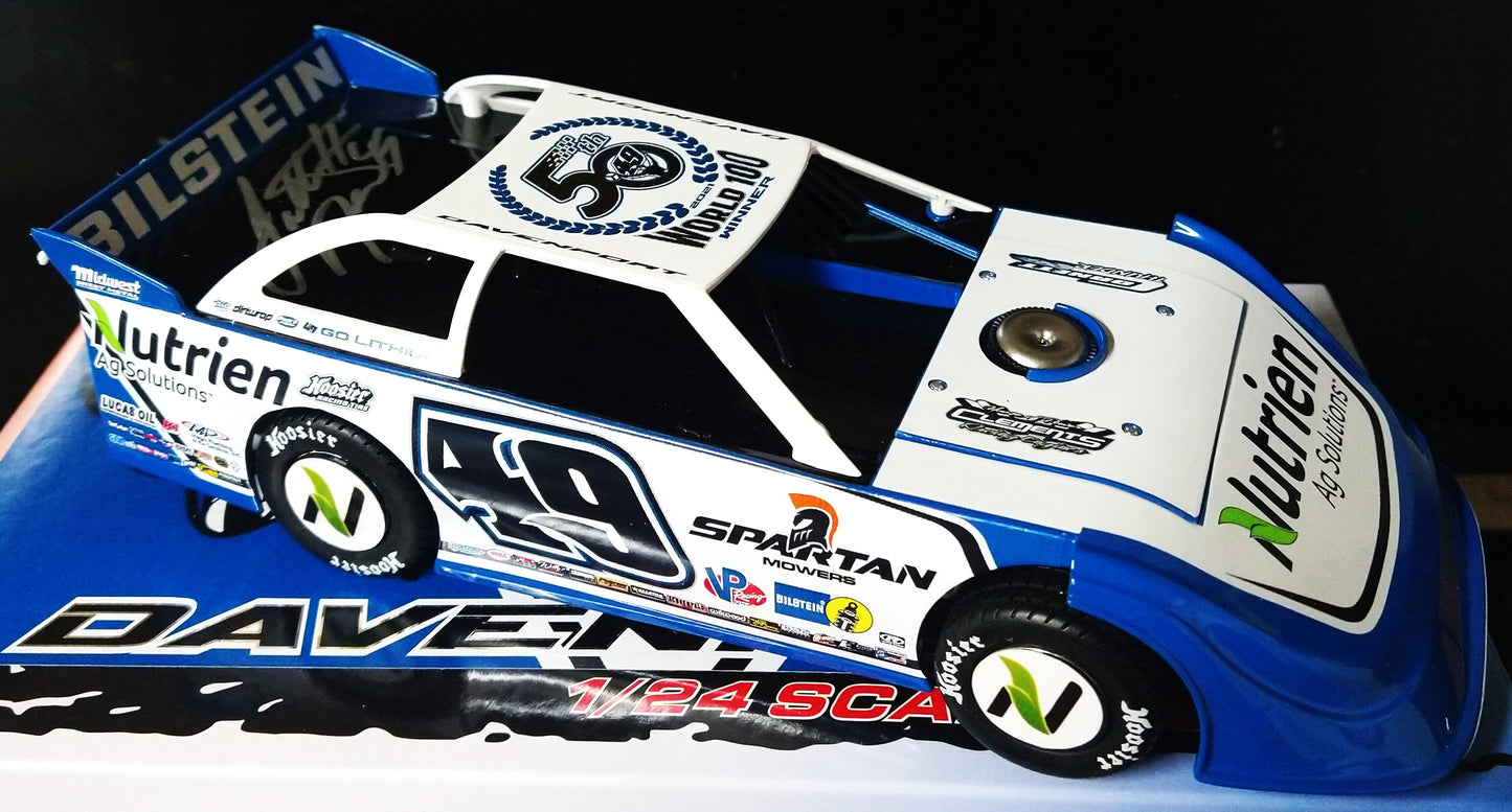 Jonathan Davenport Auto'd 2022 World 100 ADC Dirt Late Model 1/24 Diecast Custom Box Top
