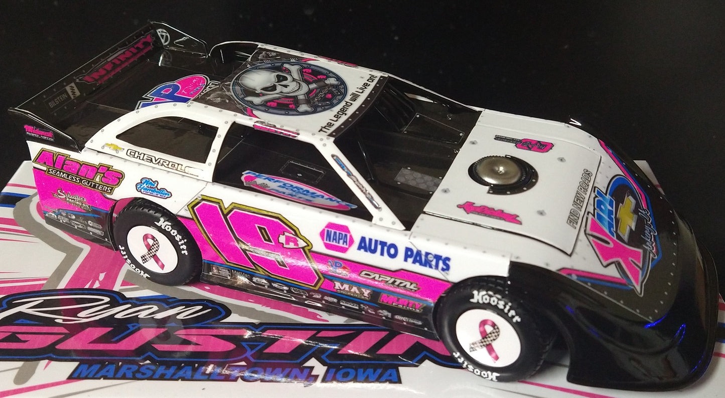 Ryan Gustin 2024 Hobson Custom Cancer Awareness Dirt Late Model 1/24 Diecast Only 60 Made