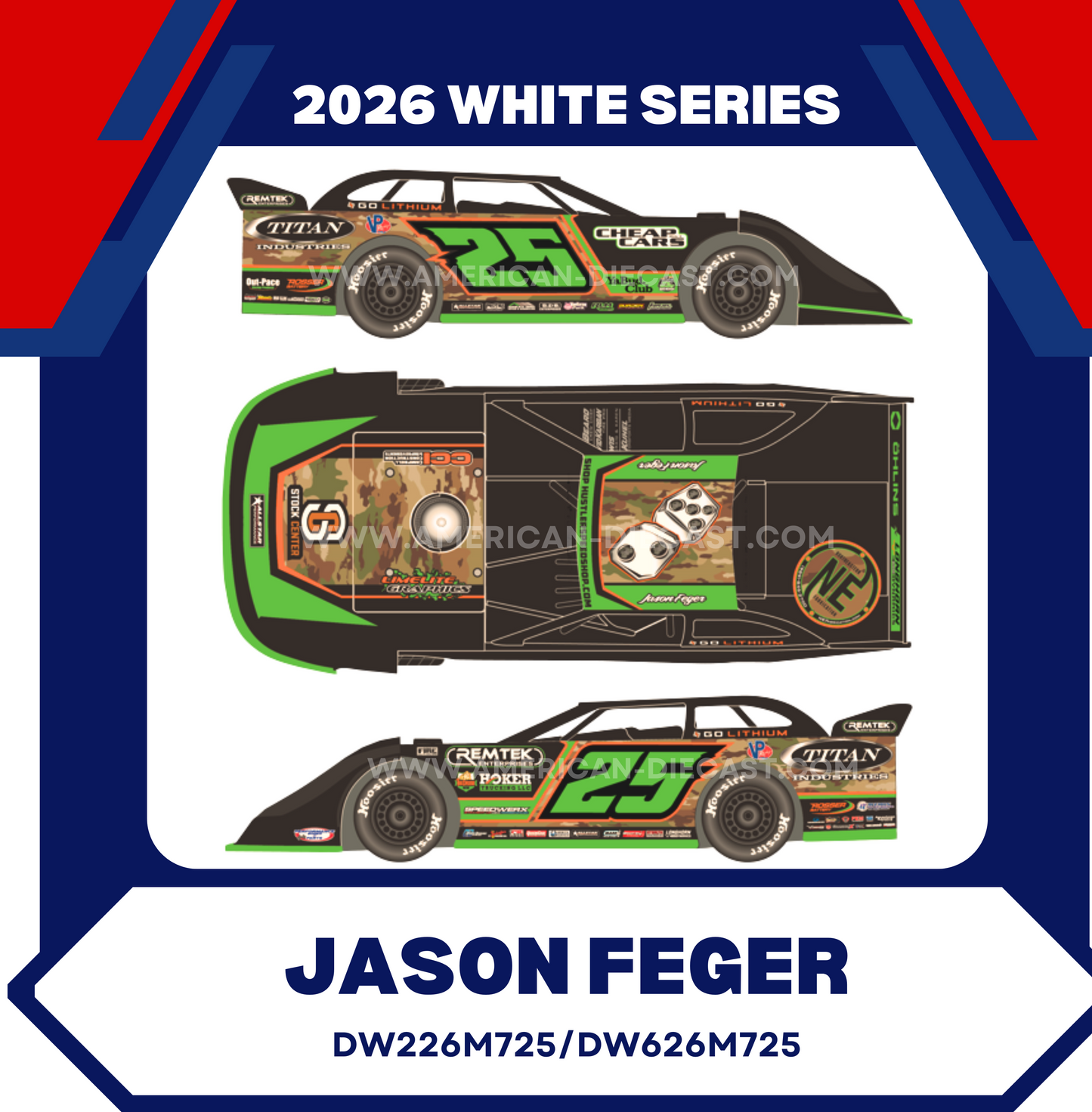 Jason Feger 2026 ADC 1/24 Dirt Late Model Diecast PDC Car DW226M725