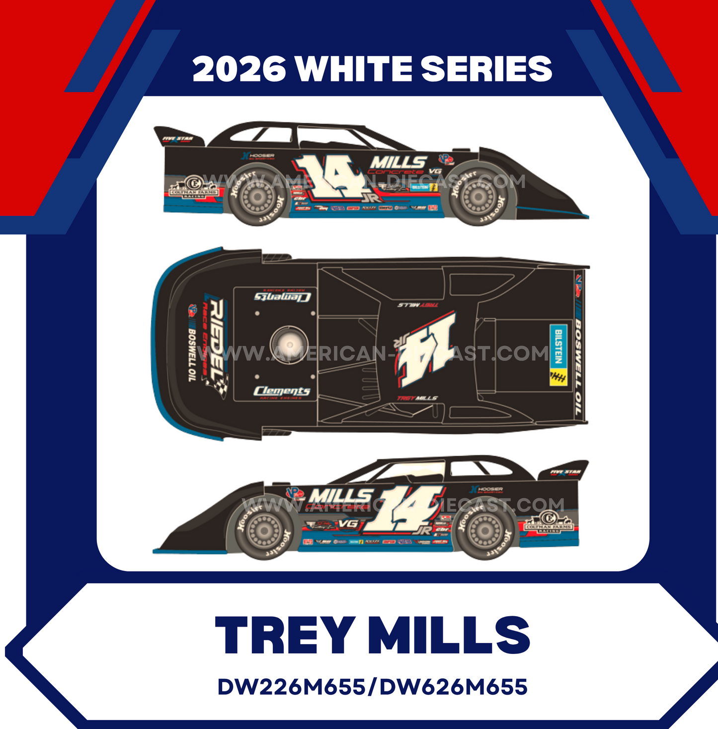 Trey Mills 2026 ADC 1/64 Dirt Late Model Diecast Car DW626M655