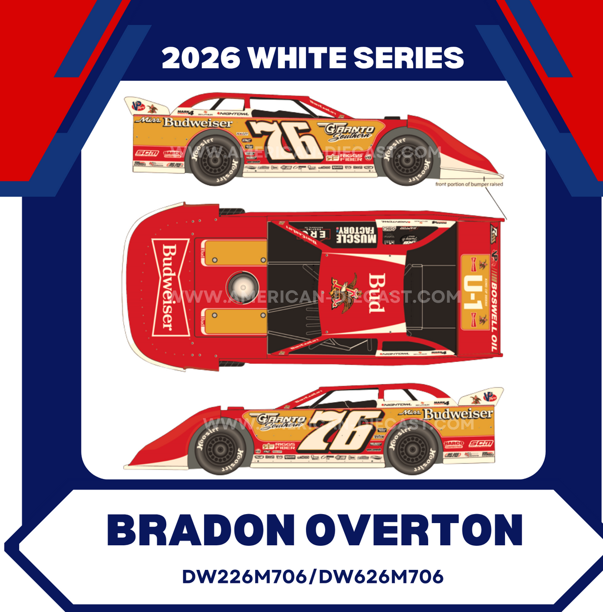 Brandon Overton 2026 ADC Dirt Late Model 1/24 Diecast Miss Budweiser
