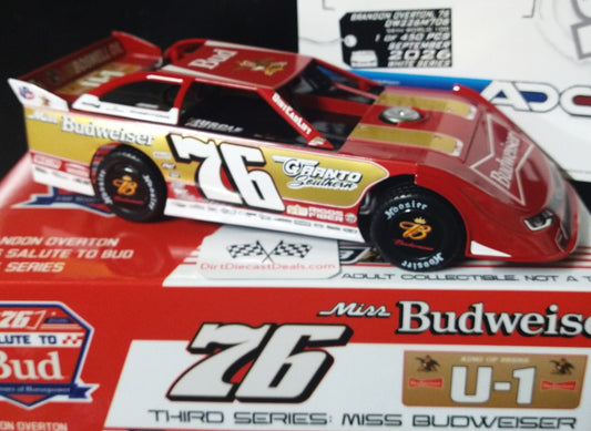 Brandon Overton ADC 2026 Miss Budweiser Dirt Late Model 1/24 Diecast Car