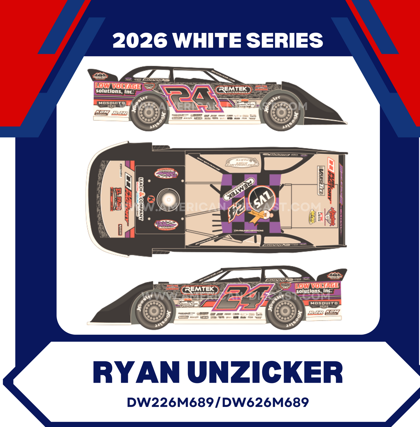 Ryan Unzicker 2026 ADC 1/24 Dirt Late Model Diecast Car DW226M689